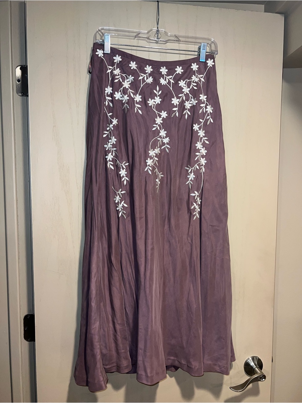 Vintage Silk Embroidered Lavender Maxi Skirt